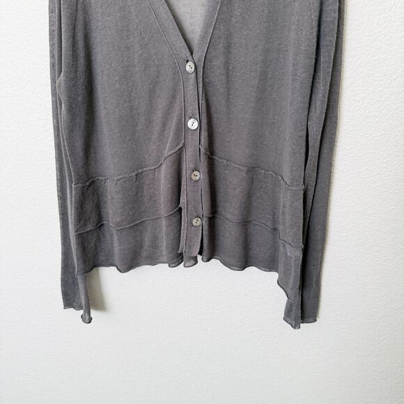[J. Jill] Gray Linen Blend Tiered Ruffle Peplum V-Neck Cardigan Sweater Sz Large - Picture 5 of 10